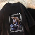 Футболка мужская короткая в японском стиле, винтажная забавная рубашка с аниме атака на Титанов, Повседневная Уличная одежда в стиле унисекс, лето