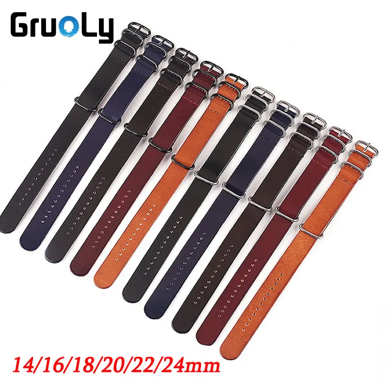 

Oily Vintage Watchband ZULU Strap 14mm16mm 18mm 20mm 22mm 24mm Replacement Watch Band First Layer Cowhide Strap Belt Accessories