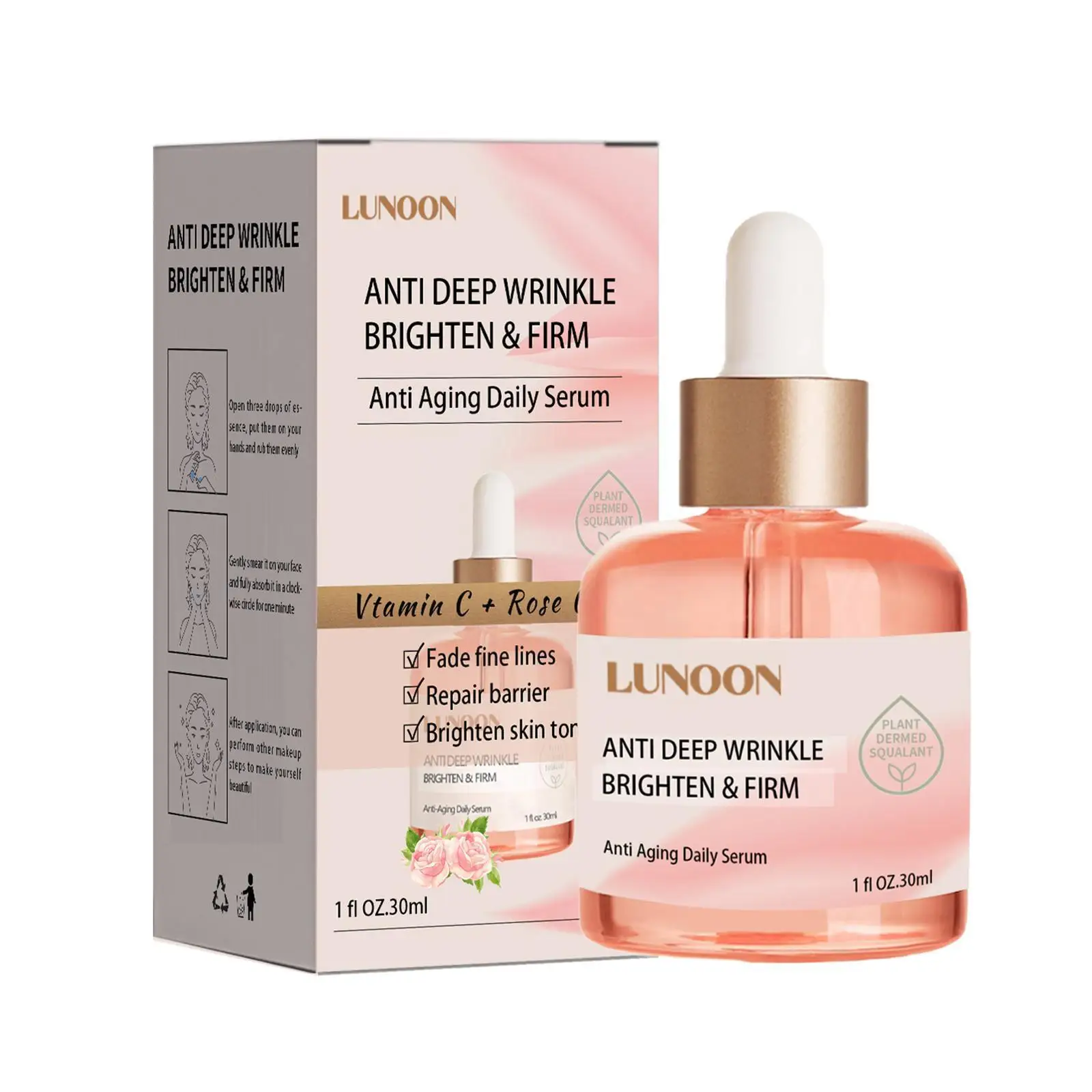 

30ml VC Rose Essence Face Serum Anti Wrinkle Anti-Aging Pores Improve Lifting Lines Moisturize Skin Care Fine Shrink Face M1G2