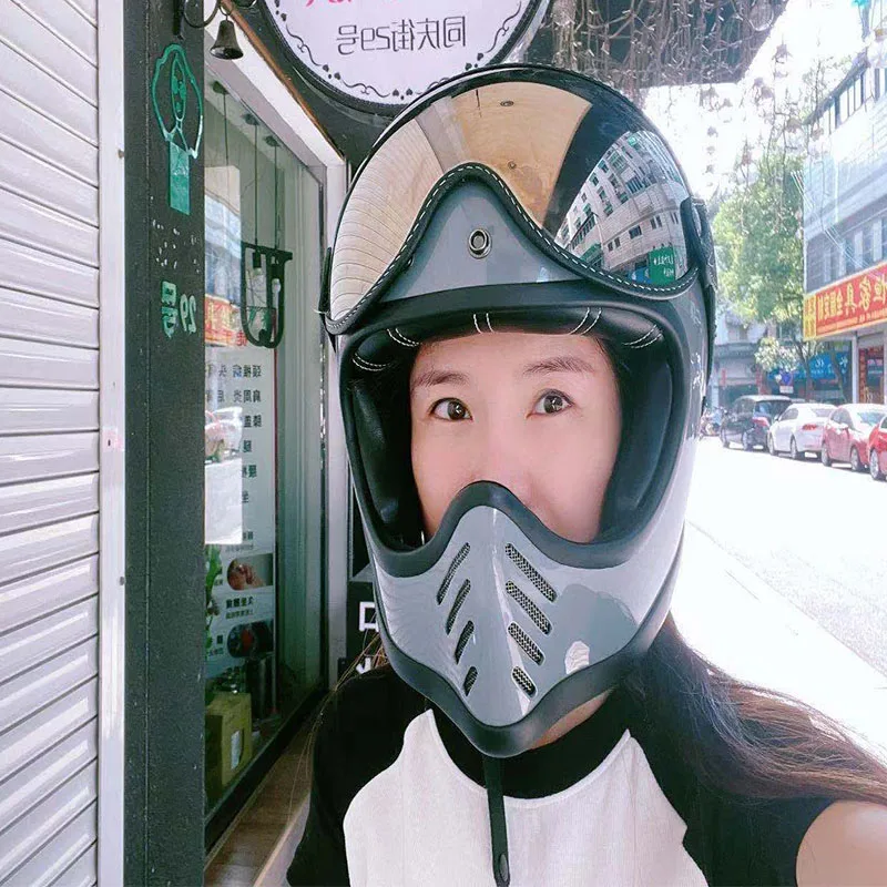 

Korea Style Full Face Scooter Bike Motorcycle Helmet Retro Vintage Fiberglass Shell Lightweight Casco Moto Japanese Technology