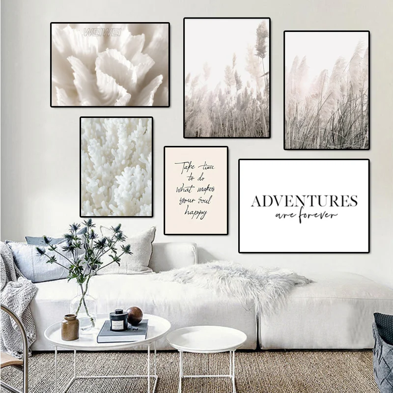 

Landscape Poster and Prints Wall Art Flowers Reed Letters Canvas Painting Prints Pictures for Bedroom Living Room