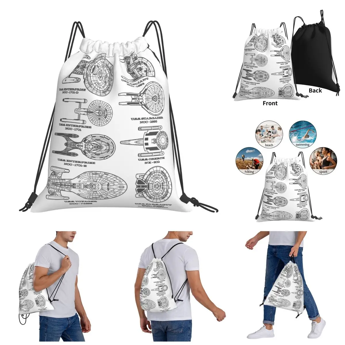 

Trek And The Stars Ships Of The Past Schematics Drawstring Bags Gym Bag Graphic Backpack Funny Novelty Infantry pack