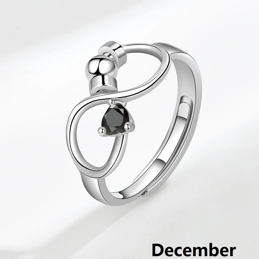 

Black zircon rotating stress relieving Lady Ring Girl 12 birthstone adjustable anti-stress anxiety banquet jewelry gifts