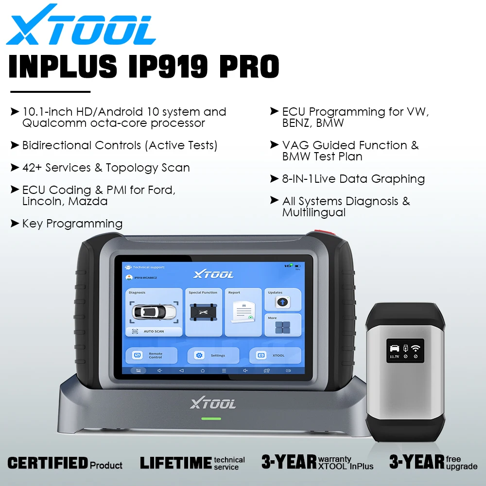 XTOOL INPLUS IP919 Pro Автомобильный сканер CAN FD&ampDOIP&ampFCA Программатор ключей Все системы