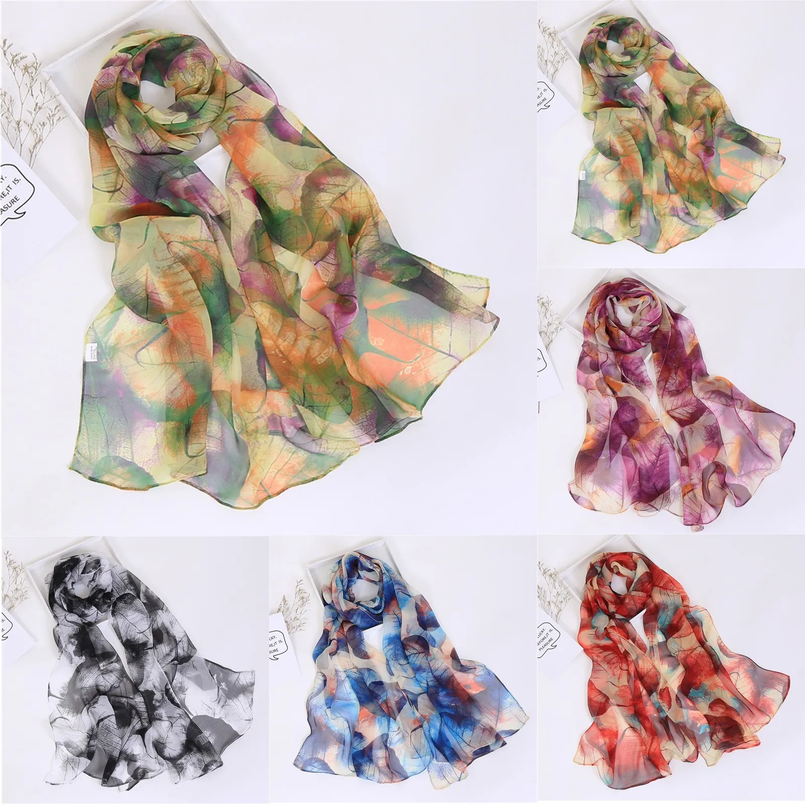 

Women Colorful Geometric Elegant Chiffon Georgette Bandana Scarf Summer Beach Silk Feeling Travel Sun Protection Thin Foulard