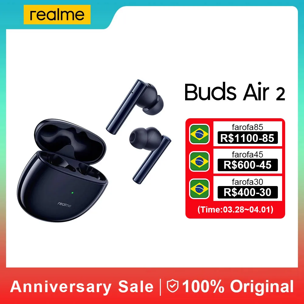

realme buds air 2 True Wireless Earphone Super Low Latency Dual Mic Noise Cancellation for Calls 25h Playback TWS Eeaphones