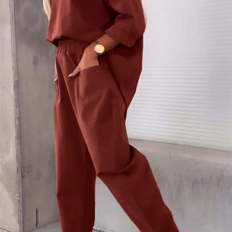 Женские повседневные однотонные спортивные костюмы с длинным рукавом Модный