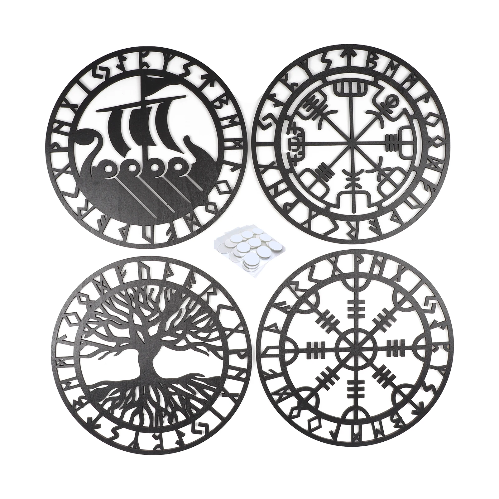

4 Pcs Viking Decor Wood Viking Wall Decor Wood Wall Art Nordic Decor Wall Art DIY Doodling Nordic Rune Amulet Sign For Home