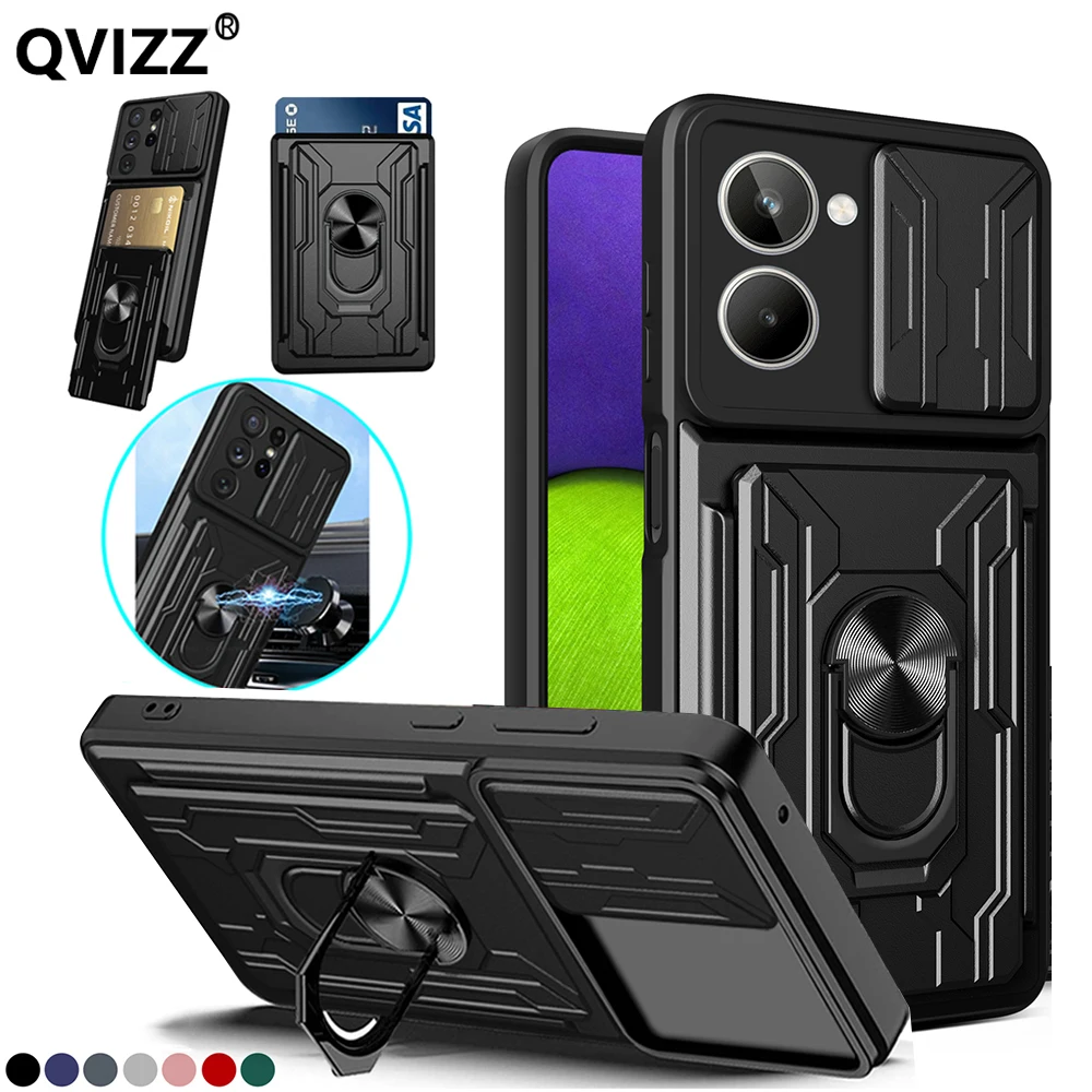 

Luxury Slide Camera Case for Oppo Realme 10 Pro+ Plus Card Slot Pocket Car Magnetic Ring Holder Phone Cover OppoRealme10pro+plus