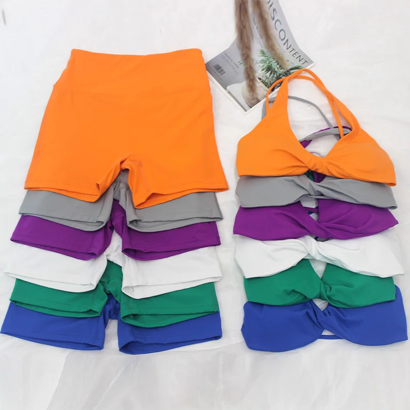 Summer Gym Set Sexy Bra Booty Shorts Yoga Suit For Fitness Leggings 2 Piece Sets Women Outfit Sports Top Workout Activewear 2023