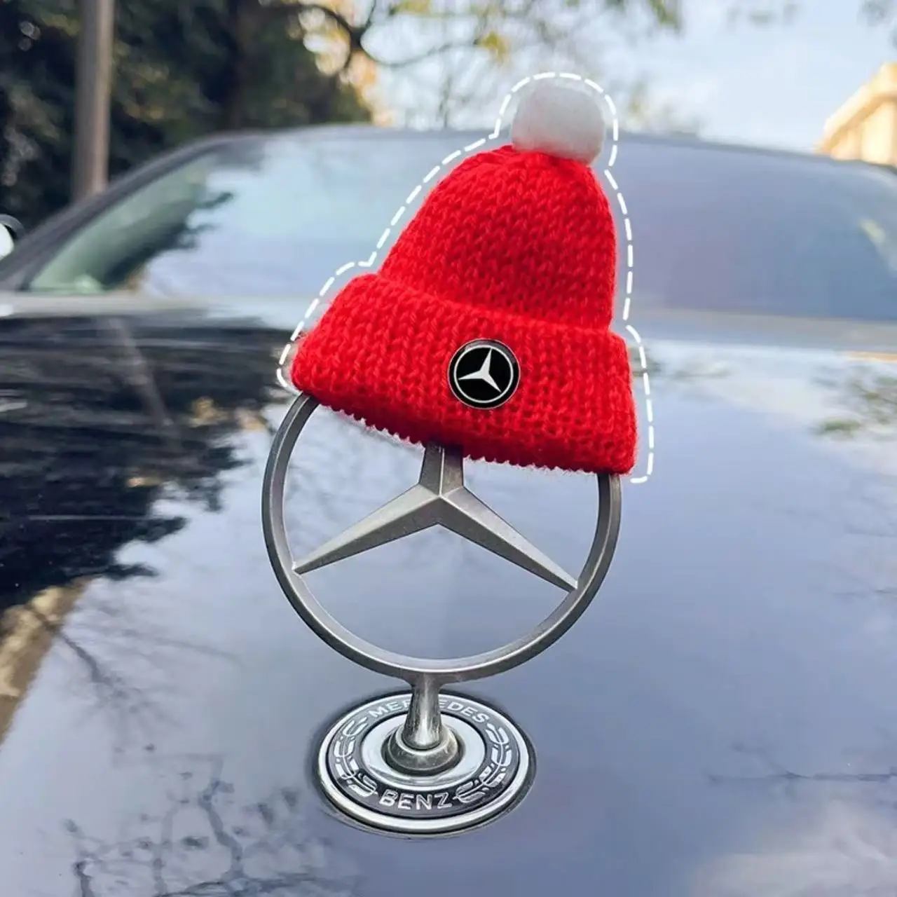 

Красная Рождественская Шапка Автомобильный Капот Передний Логотип Капот Маркировка Звезда Капот Значок Декоративные Аксессуары Mercedes Benz C E S Class W204 W212