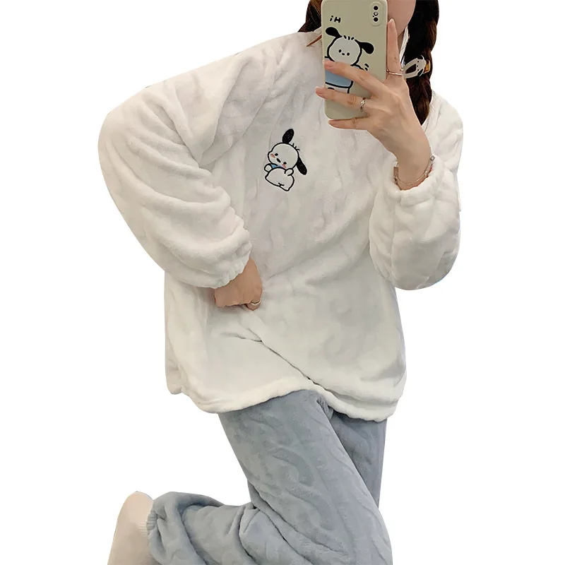 

Милая фланелевая бархатная Пижама Sanrio понравико Милая зимняя плюшевая утолщенная теплая домашняя одежда для девочек Рождественский подар...