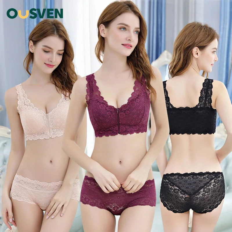 

OUSVEN Female Vest Front Zipper Push Up Bra Sexy Lace Bras For Women Bralette Top Plus Size Seamless Wireless Gather Brassiere