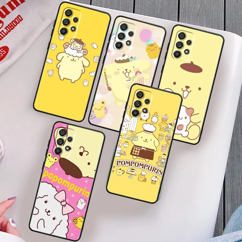 Pompom Purin Dog Art Phone Case For Samsung Note 20 10 Ultra Plus A31 A8 A14 j6 A12 A5 A70 A7 A34 A20 A04 A24 5G Black