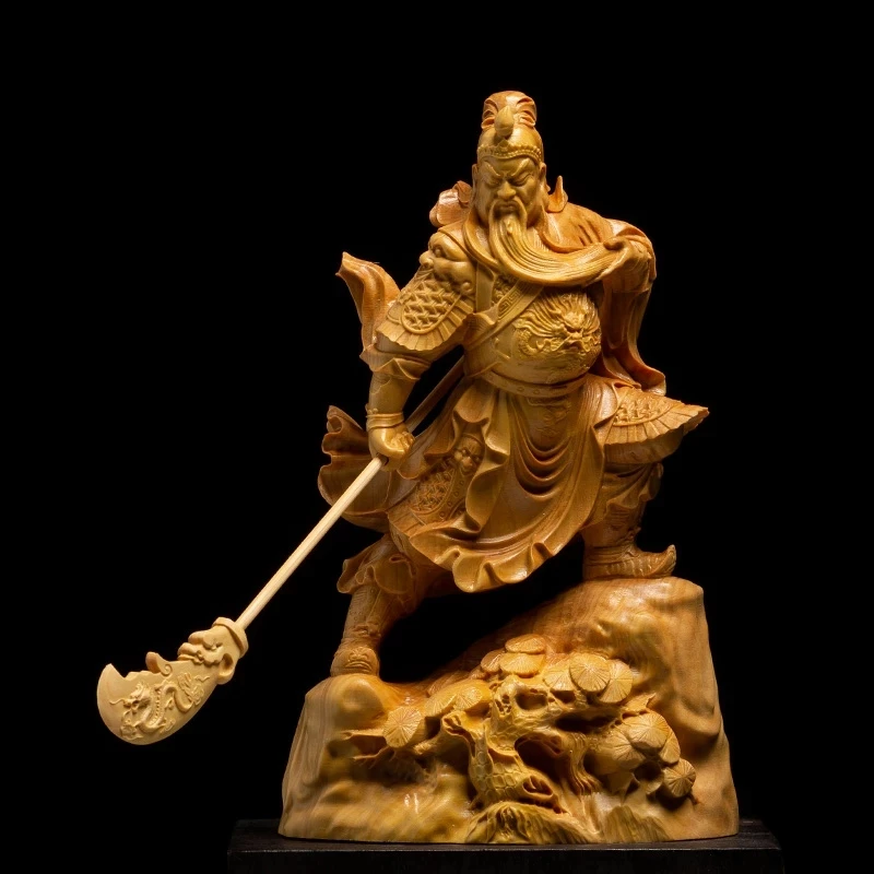 Деревянная скульптура воинов медный нож династии Guan Yu украшение для дома