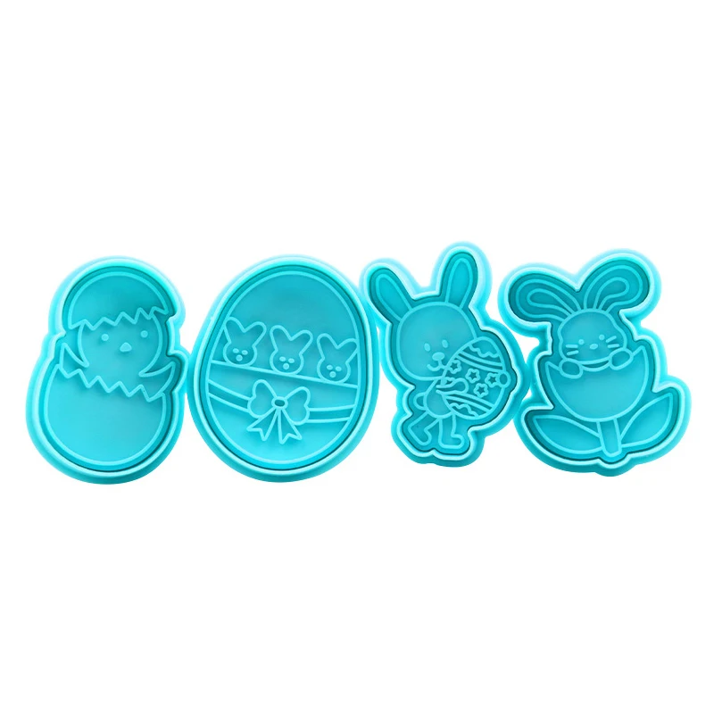 

4Pcs Easter Rabbit Biscuit Mold Bunny Egg Cookie Cutter Stamp Embosser Easter Party Fondant Cake Baking Decoration Tools