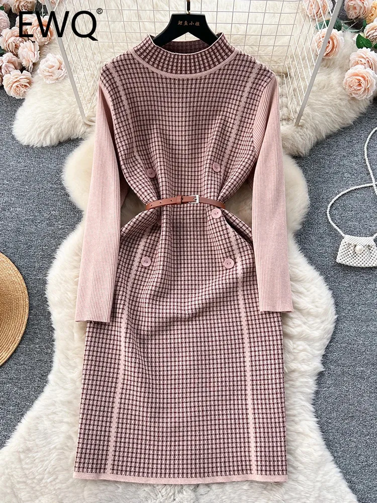 

Женское платье в клетку, с длинным рукавом и высокой талией