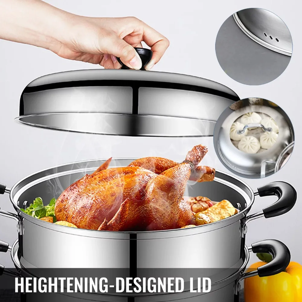 

28CM Stainless Steel Food Steamer Set Glass Lid 5 Tier Kitchen Pan Cookware Cooking Pot