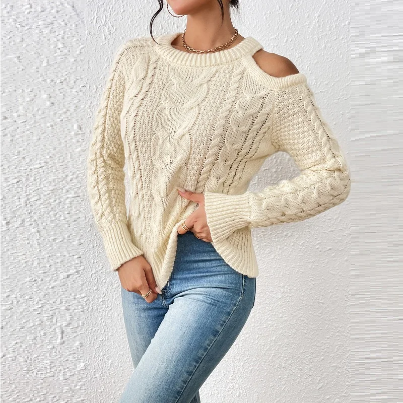 

YEMOGGY Fashion Twists Knit Sweater Pullover Winter Women's Sweaters 2023 New Sexy Off shoulder Twists Pullover Knit Pullovers