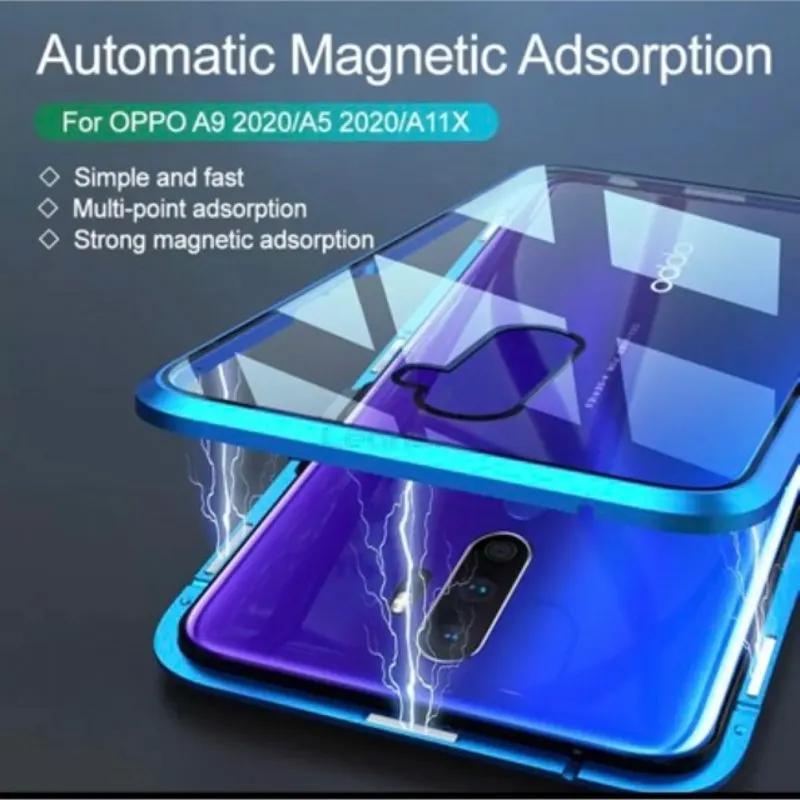 Magnetic Metal Cover Case For Oppo Reno 2Z 8 5 6 7 Pro 7 Z 5G Coque OPPO A57 A56 A36 360 Tempered Glass Case Funda Reno 4 Lite