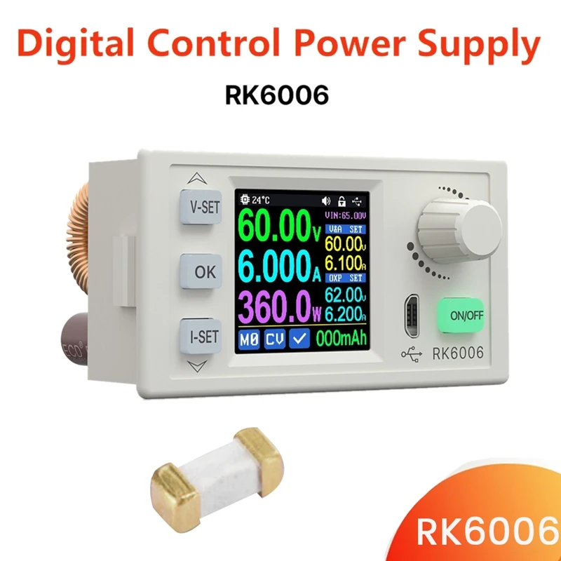 

Сменный понижающий преобразователь источника питания RK6006 с цифровым управлением, 60 в 6 А, 4-значный Регулируемый понижающий модуль напряжения постоянного тока в постоянный ток