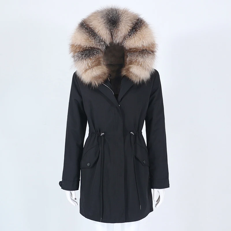 

Женская парка со съемным мехом OFTBUY, черная Водонепроницаемая длинная куртка со съемным натуральным лисьим мехом на капюшоне, зима 2023
