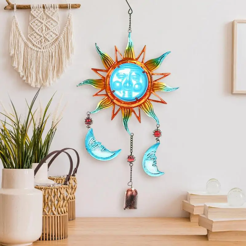 

Retro Wind Chimes Decorations Colored Painting Gradient Sun And Moon Windchimes Metal Hanging Windbell Pendant Home Decoration