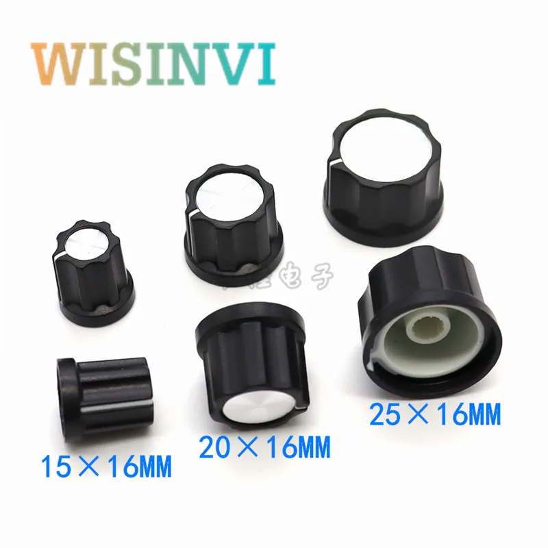 

10 шт. пластиковая ручка вала для цветов, диаметр 15 мм, 20 мм, 25 мм, высота 16 мм, ручка потенциометра, ручка кодировщика, внутреннее отверстие для рычага переключения передач 6 мм