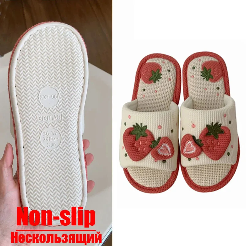 Тапки женские домашние Нескользящие хлопково-льняные шлепанцы с вышивкой