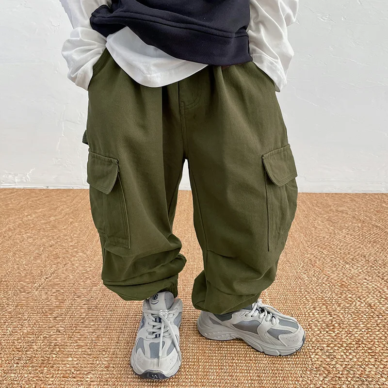 

2022 Spring New Boys' Japanese Overalls Retro Loose-Fit Tappered Trousers Children's Casual Trousers