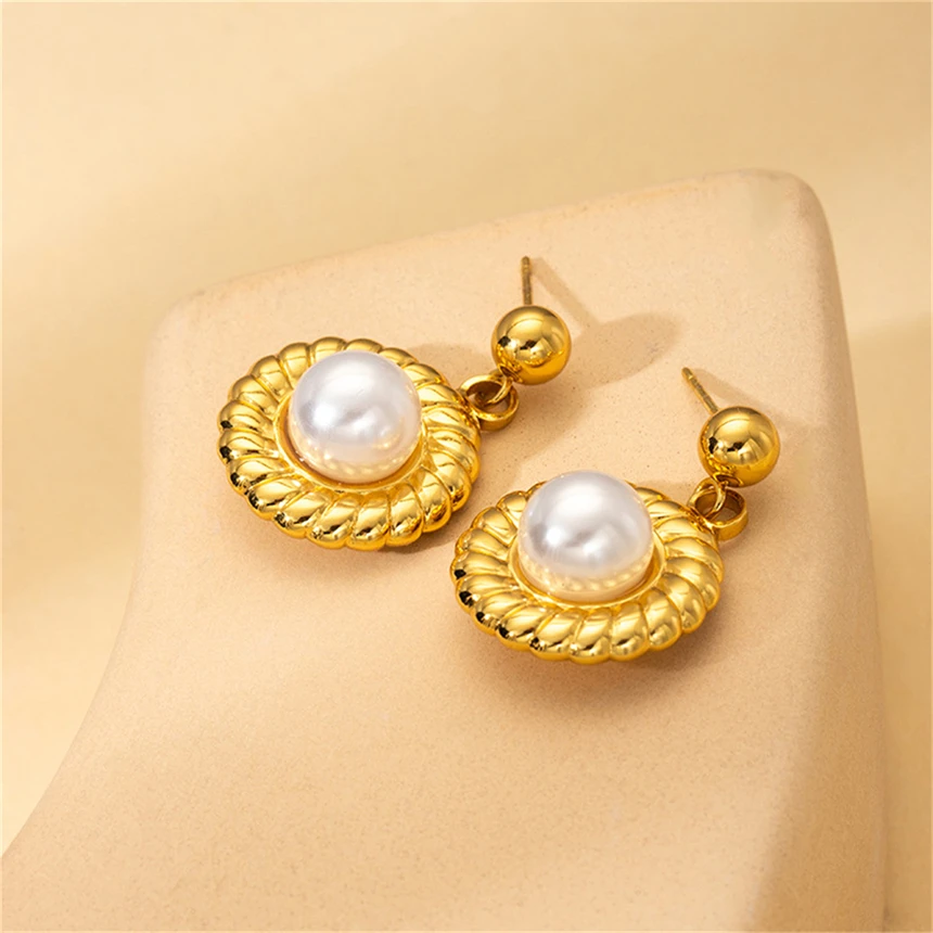 Французские винтажные простые серьги из нержавеющей стали 316L с жемчужинами и