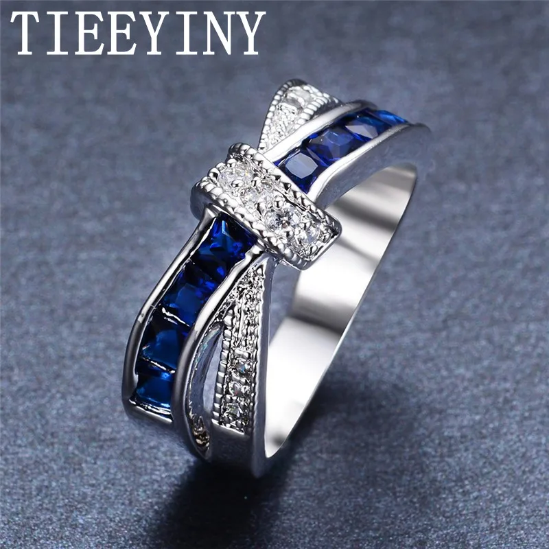 

TIEEYINY 925 Sterling Silver Ring Beautiful Pretty Fashion Wedding Ring Party White Gold Color Women Stone Crystal Lady Jewelry
