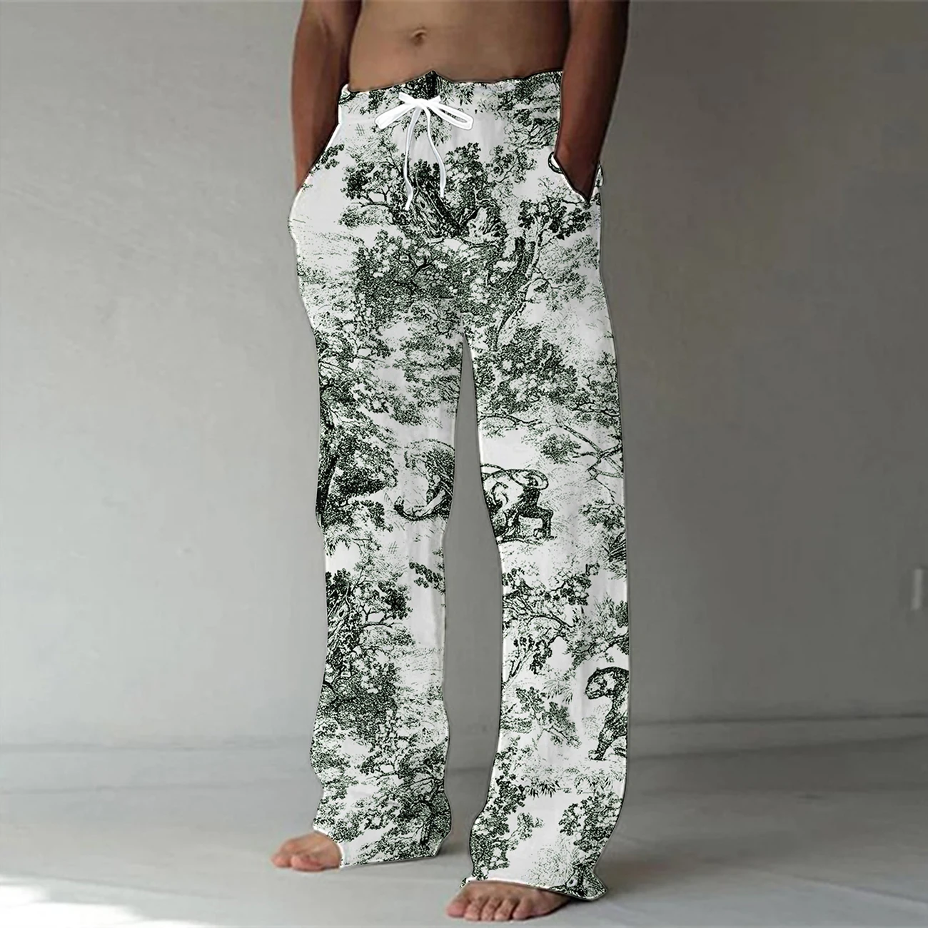 Art Painting Men's Pants Casual Pocket Wide Leg Pant Full Length Drawstring Man Sport Pants Plus Size Loose Pants Streetwear