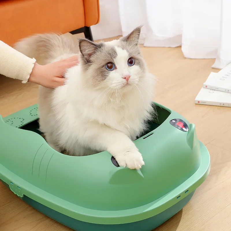 

Cat Litter Box With Litter Shovel Anti Splash Semi-Closed Sandbox Cat Cleaning Bath Design Sand Box Kitten Toilet Pet Supplies