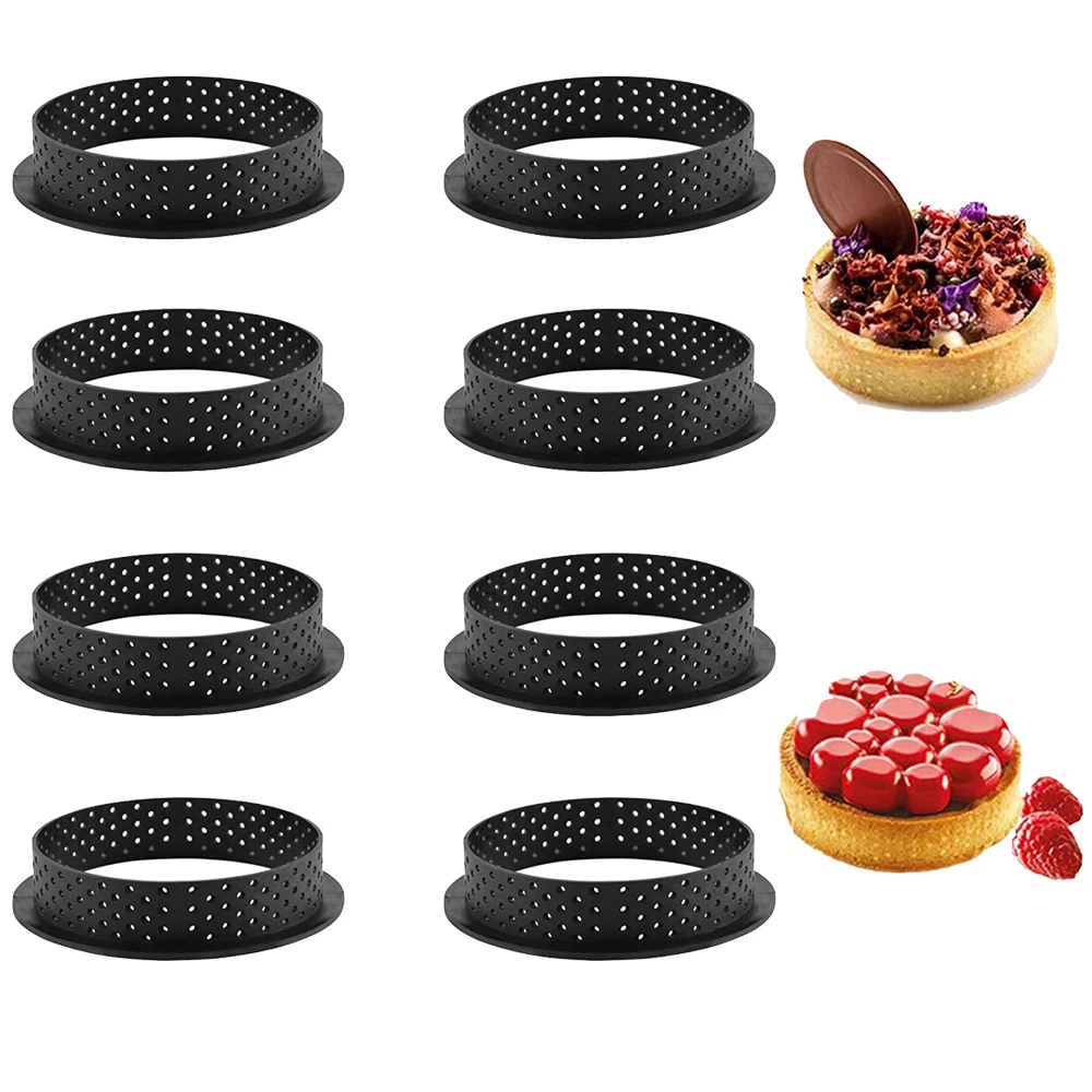 

4pcs Round Oval Tart Ring Mold Cake Tools French Dessert Bakeware Cutter Round Shape Decorating Tool Perforated Mousse Circle
