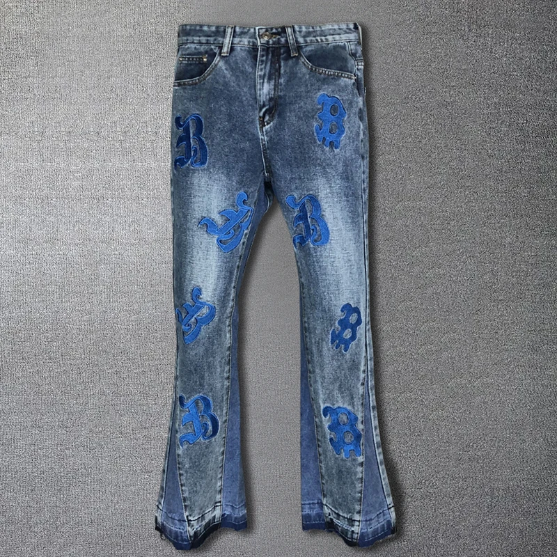 Мужские облегающие мотоциклетные брюки расклешенные джинсовые