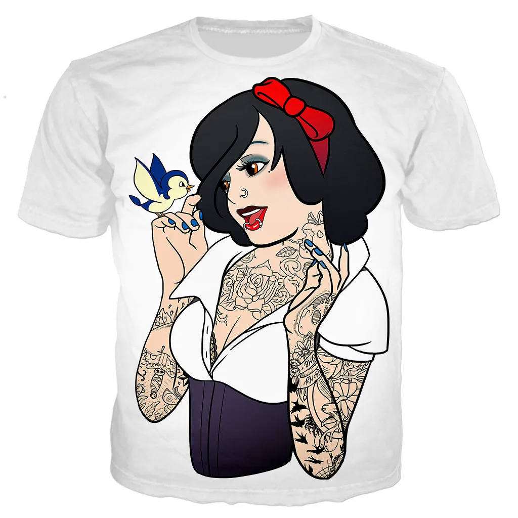 

Disney Princess Punk T-shirt Summer Streetwear Unisex T-shirts 3d Printe Novelty Fashion Men Clothing Hip Hop Casual Top