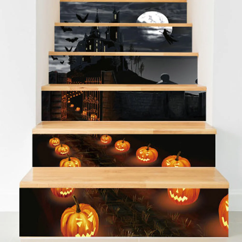 

Stair Sticker DIY Self Adhesive Removable Scary Castle Pumpkin Staircase Decal Atmosphere Sticker for Home Hotel Haunted House