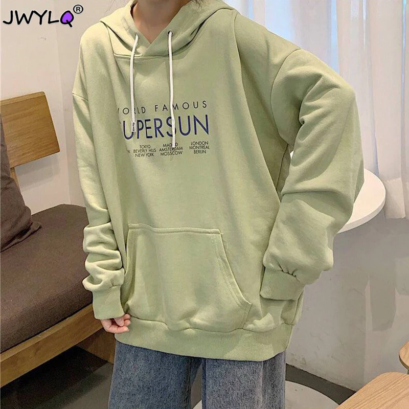 

Oversize Hoodies Women Spring Autumn Thin Letter Printing Long Sleeve Pocket Sweatshirts All-match Basic Preppy Style Pullovers
