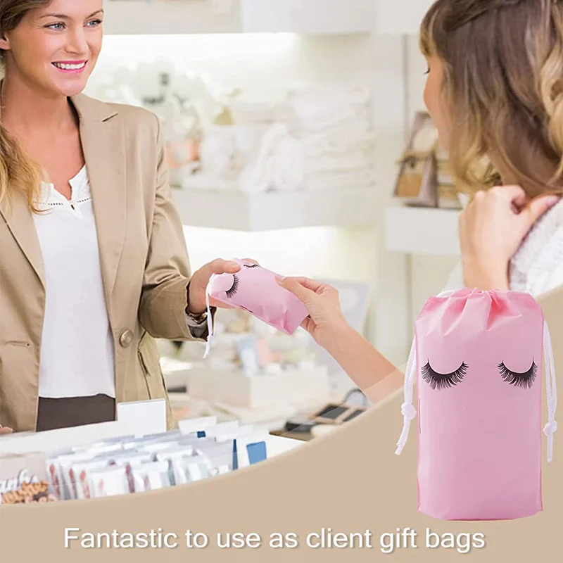 30PCS Eyelash Aftercare Bags Plastic Drawstring Lashes Bag Toiletry Makeup Pouch Cosmetic Travel Beauty Supplies Gift Packaging