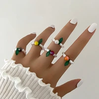 5pcset new pearl rings for women girls creative fashion korean wedding ring fruit adjustable luxury jewelry accessories gifts