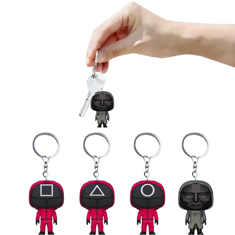 

Squid Game Keychain Soldier Triangle Series Creative Charms 3d Mini Doll Figurine Key Ring Car Backpack Pendant Gift Ornament