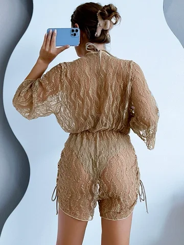 2023 3PCS Lace Hollow Out Bikini For Women Sexy Swimwear Female Pleated Cover Up Swimsuit Beach Wear New Brazilian Bathing Suit