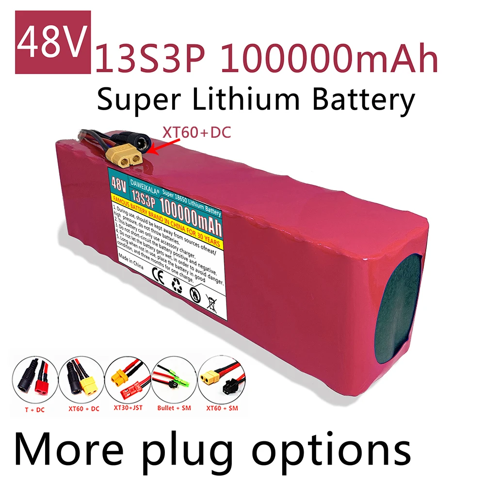 

48V Battery 100Ah 18650 battery pack 500w 13S3P 100000mAh Li-ion Battery For Electric Scooter eBike with BMS lithium battery