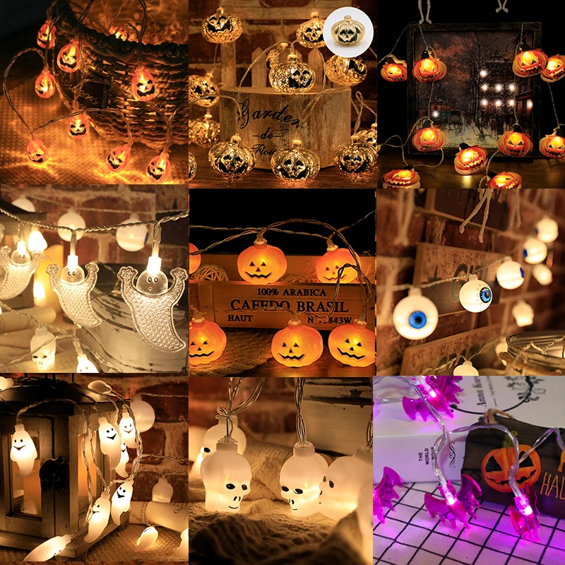 

Halloween LED String Lights Portable Pumpkin Ghost Skull Skeletons Lights For Outdoor Home Bar Halloween Party Decor Supplies