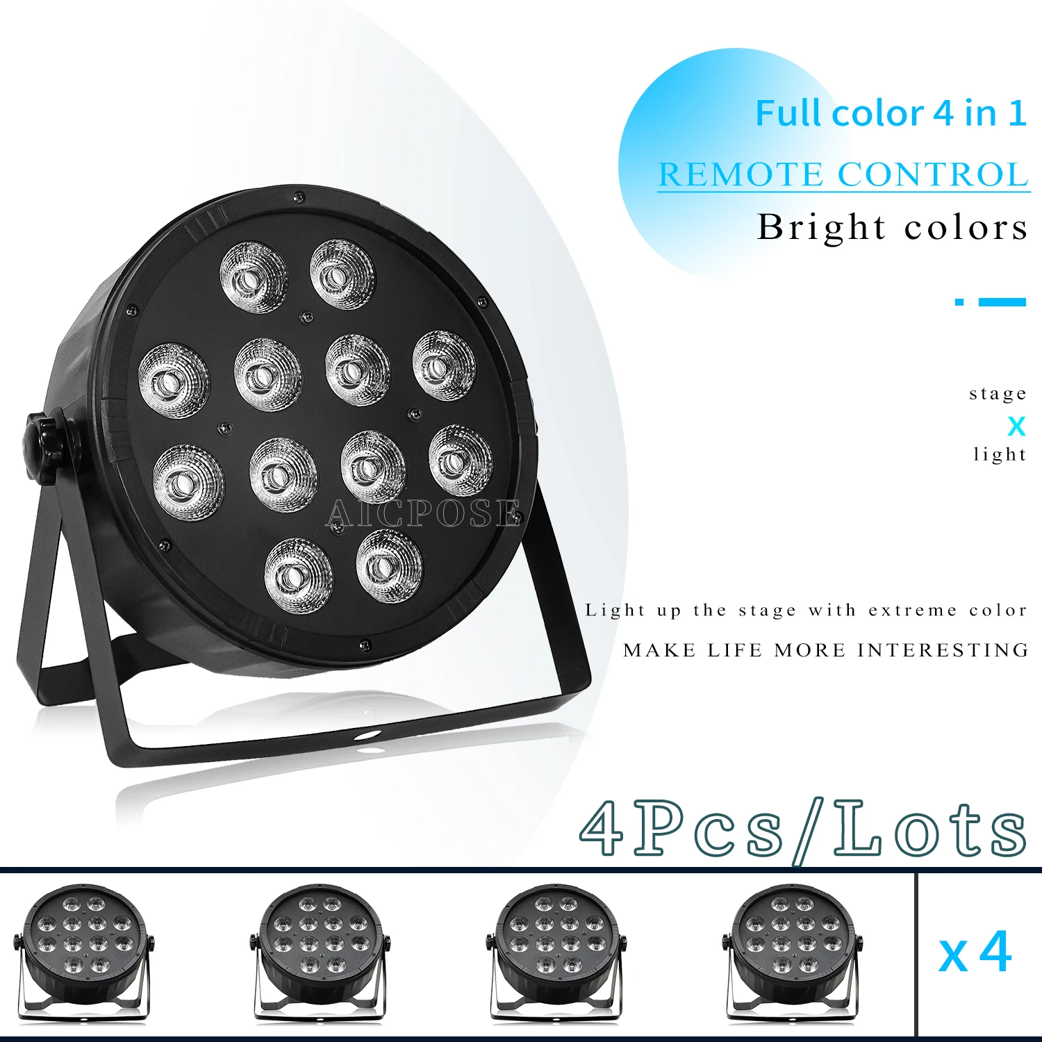 

4Pcs/Lots 12x12W Led Par Lights RGBW 4in1 12*12w ABS Material Flat Par Led Dmx512 Disco Lights Professional Stage DJ Equipment