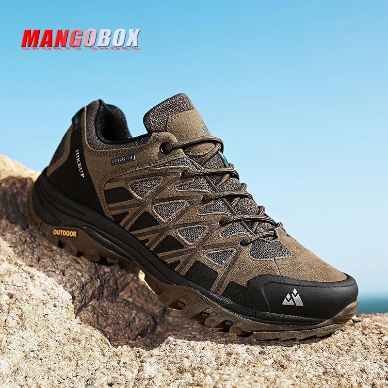 

Spring 2022 Hiking Shoes Men Black Brown Leather Rock Climbing Shoes Anti Slip Trekking Sneakers Mens Designer Walking Shoe Man