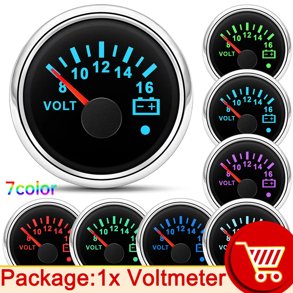 

52 мм 7 цветов светодиодный автомобильный вольтметр для лодки с сигнализацией 8-16 В 18-32 В вольтметр датчик напряжения автомобильный измерительный индикатор водонепроницаемый