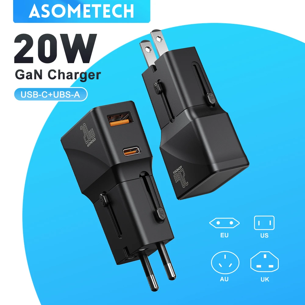 

20W GaN PD USB C Fast Charger for IPhone 14 13 12 Pro Max QC 3.0 PD 3.0 Multi Plug USB Type C Quick Charging for IPad Air Xiaomi