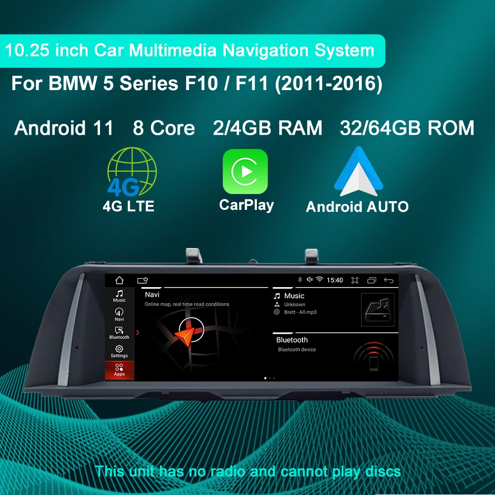 

Автомобильный мультимедийный плеер на Android 11 с GPS-навигацией для BMW 5 серии F10 F11 автомобильный стерео экран Carplay Android головное устройство 4G рад...